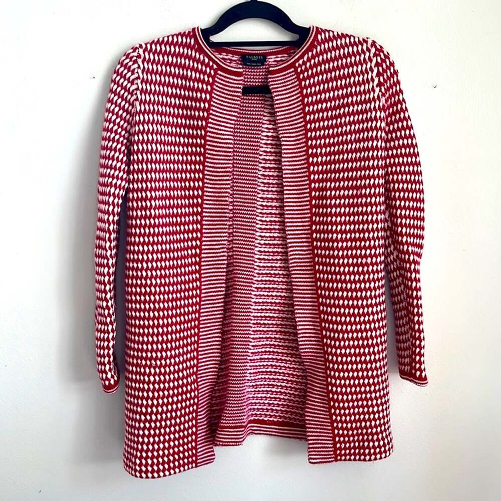 Talbots 100% merino wool striped open front long line cardigan